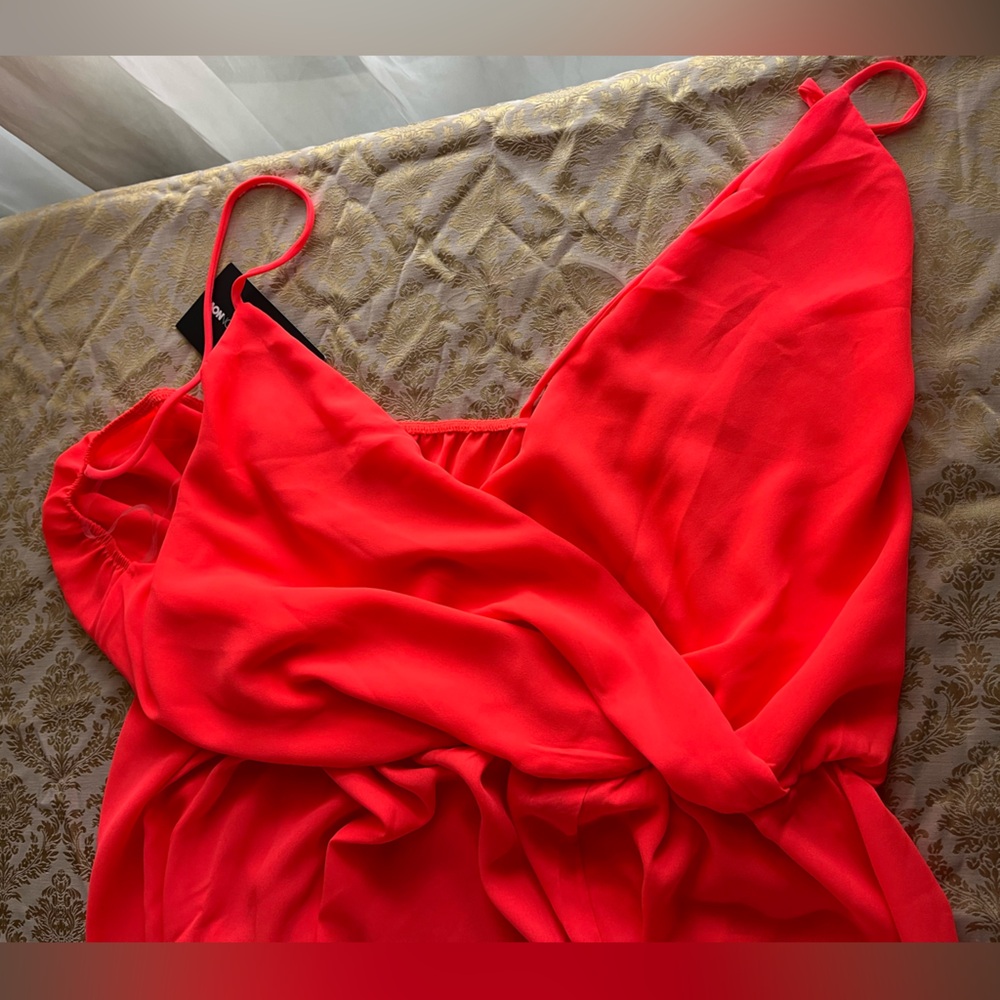 NWT SIZE 2X Fashion Nova Neon Hot Coral Spaghetti Strap Jumpsuit